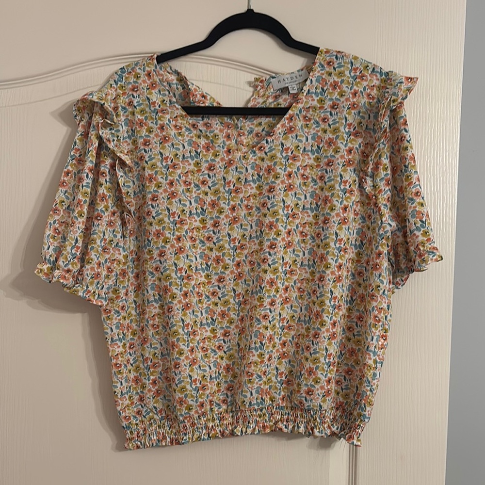 Aldo Orange and Green Flutter Sleeve Blouse